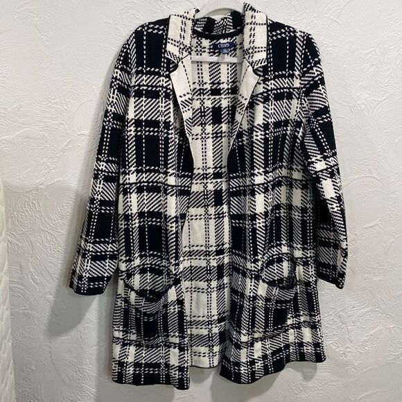 Chap's Oversized Open Front Black Plaid Jacket/Cardigan Size Large - Picture 1 of 5